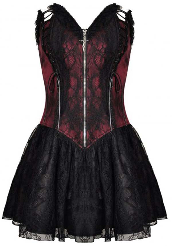 Atomic Black and Red Victorian Corset and Skirt Set