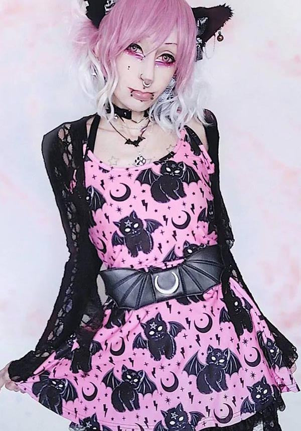 Ladies Tank Top: Bat Cat Gothic Clothing, Black Tank Top, Little Vampire,  Baby Bat Tank Top, Kawaii Fashion, Creep Cute Clothing for Women 