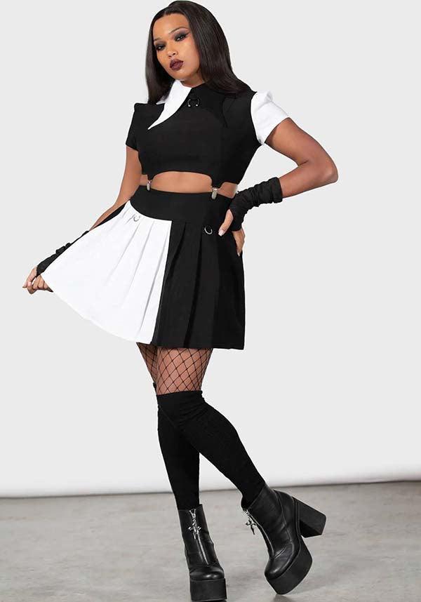 Deadly Delight' Black Grunge Skirt with White Stripes Black / Xs