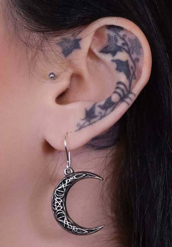 A Pact with the Prince | EARRINGS - Beserk - accessories, AGCREQBMCJ, alchemy gothic, all, all ladies, crescent moon, discountapp, earrings, fp, googleshopping, goth, gothic, gothic accessories, gothic gifts, jun2023, labelnew, ladies, ladies accessories, mens accessories, mini pentagram, moon, moon child, moon phase, pentacle, pentagram, R010623, silver, unisex, witch, witches, witchy, women, womens