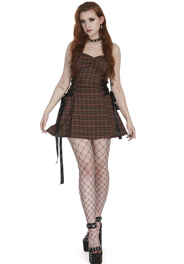 Klondike Tartan [Olive] | LACE UP DRESS