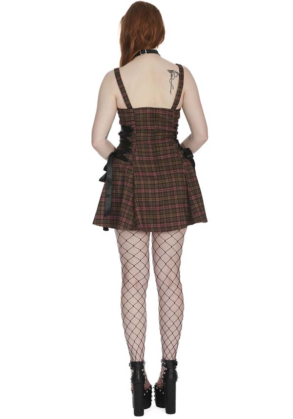 Klondike Tartan [Olive] | LACE UP DRESS