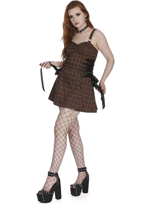 Klondike Tartan [Olive] | LACE UP DRESS