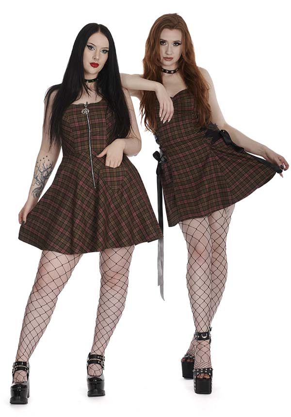 Klondike Tartan [Olive] | LACE UP DRESS