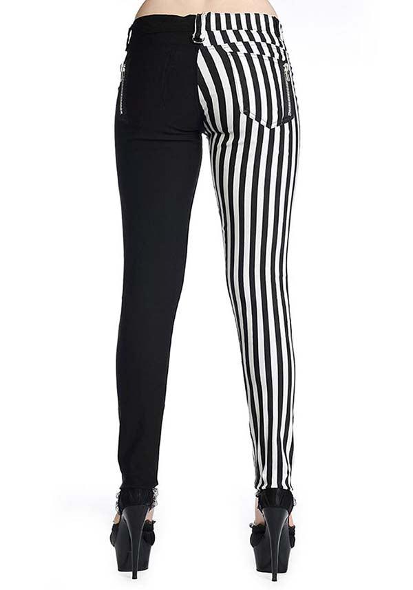 The Damage [Half Black/Half Striped] | SKINNY JEANS - Beserk - all, all clothing, all ladies, all ladies clothing, banned apparel, beetlejuice, black, clickfrenzy15-2023, clothing, discountapp, edgy, fp, goth, gothic, halloween, jeans, jun18, ladies, ladies clothing, ladies pants, ladies pants + shorts, ladies pants and shorts, pants, rock, skinny jeans, stripe, striped, stripes, stripey, tim burton, trousers, winter, winter clothing, womens pants