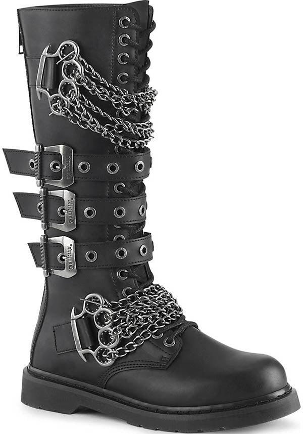 BOLT-450 [Black] | BOOTS [PREORDER] - Beserk - all, black, boots, boots [preorder], buckles, chain, chains, clickfrenzy15-2023, combat, combat boots, dec18, demonia, demonia shoes, discountapp, flats, flats [preorder], fp, goth, gothic, knee high, knee high boots, knuckle duster, labelpreorder, labelvegan, lace up, long boots, men, mens shoes, pleaserimageupdated, ppo, preorder, punk, shoes, vegan