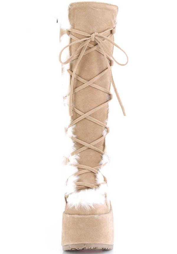 CAMEL-311 [Camel] | PLATFORM BOOTS [PREORDER] - Beserk - all, boots, boots [preorder], brown, clickfrenzy15-2023, demonia, demonia shoes, discountapp, fp, fur, heels, heels [preorder], knee high boots, labelpreorder, labelvegan, platform, platform [preorder], platform boots, platform heels, platforms, platforms [preorder], ppo, preorder, shoes, vegan, winter