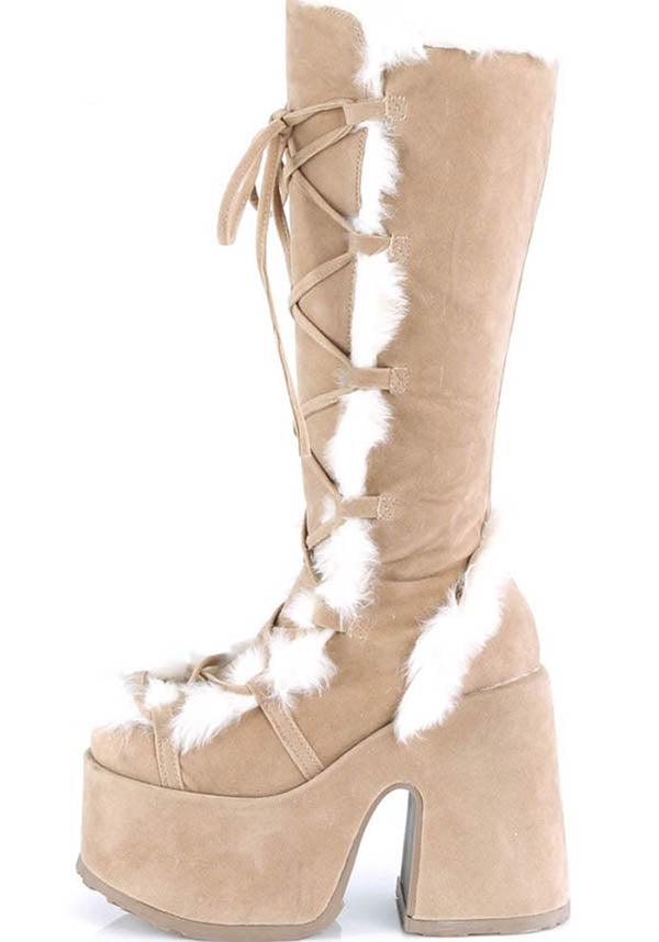 CAMEL-311 [Camel] | PLATFORM BOOTS [PREORDER] - Beserk - all, boots, boots [preorder], brown, clickfrenzy15-2023, demonia, demonia shoes, discountapp, fp, fur, heels, heels [preorder], knee high boots, labelpreorder, labelvegan, platform, platform [preorder], platform boots, platform heels, platforms, platforms [preorder], ppo, preorder, shoes, vegan, winter