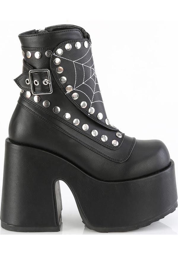 Demonia Matte Black Studded Mid-Calf Platform Boots