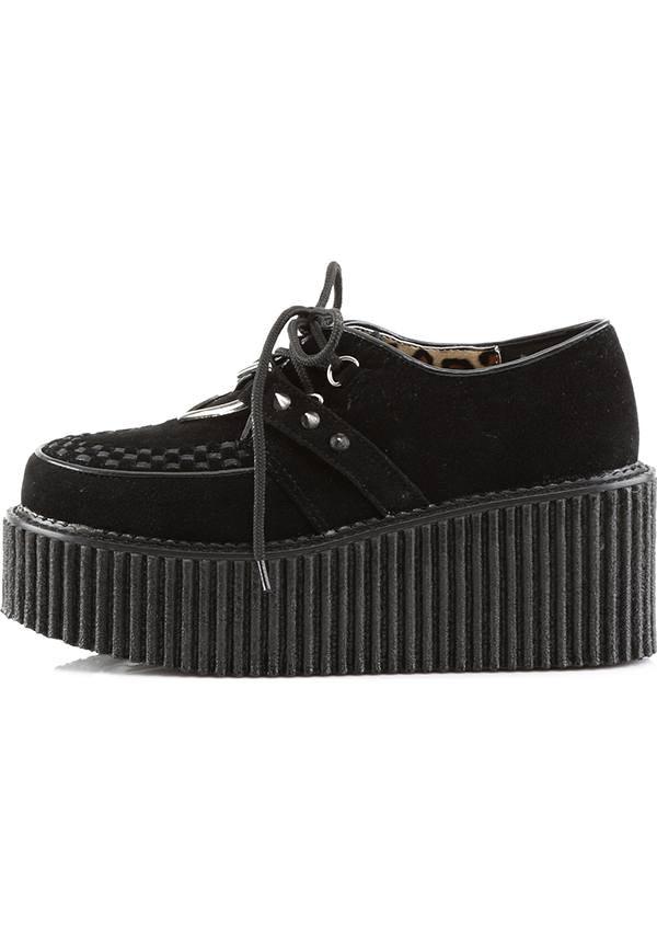 CREEPER-206 [Black Suede] | PLATFORM CREEPERS [PREORDER] - Beserk - all, all ladies, black, clickfrenzy15-2023, creeper, creepers, delete, demonia, demonia shoes, discountapp, flats, flats [preorder], fp, goth, gothic, heart, labelpreorder, labelvegan, ladies, platforms, platforms [preorder], ppo, preorder, shoes, vegan