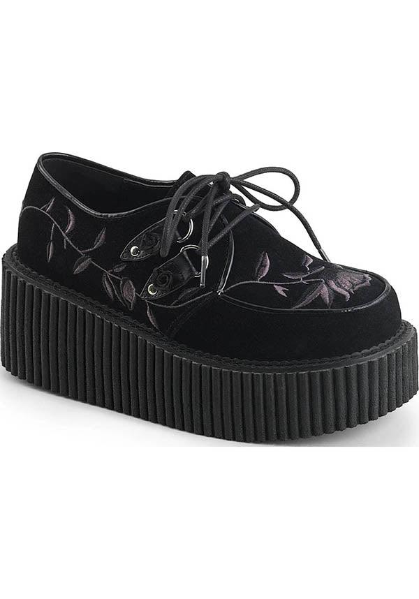 CREEPER-219 [Black Velvet] | CREEPERS [IN STOCK] - Beserk - all, black, clickfrenzy15-2023, creeper, creepers, dec17, demonia, demonia shoes, discountapp, dm18082022, flats, flats [in stock], fp, goth, gothic, in stock, instock, labelinstock, labelvegan, pending, platforms, platforms [in stock], pleaserimageupdated, pleaserrestock, rose, roses, shoes, vegan, winter