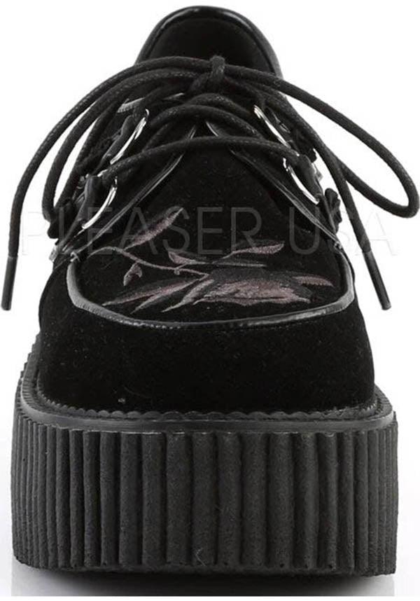 CREEPER-219 [Black Velvet] | CREEPERS [IN STOCK] - Beserk - all, black, clickfrenzy15-2023, creeper, creepers, dec17, demonia, demonia shoes, discountapp, dm18082022, flats, flats [in stock], fp, goth, gothic, in stock, instock, labelinstock, labelvegan, pending, platforms, platforms [in stock], pleaserimageupdated, pleaserrestock, rose, roses, shoes, vegan, winter