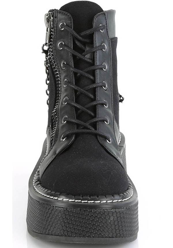 EMILY-114 [Black] | BOOTS [IN STOCK] - Beserk - all, aug20, black, boot, boots, boots [in stock], chain, clickfrenzy15-2023, cosplay, demonia, demonia shoes, discountapp, dm18082022, faux leather, fp, goth, gothic, in stock, instock, labelinstock, labelvegan, leather, leather look, platform, platform boots, platforms, platforms [in stock], pleaserimageupdated, pleaserrestock, pleather, punk, shoe, shoes, techwear, vegan, winter