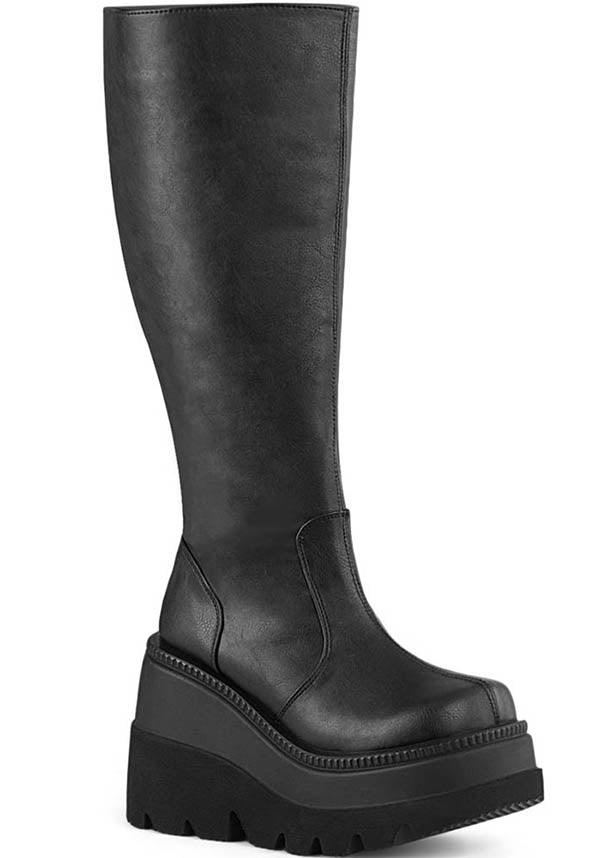 SHAKER-100WC [Black] | WIDE CALF PLATFORM BOOTS [IN STOCK]* - Beserk - all, black, boots, boots [in stock], clickfrenzy15-2023, discountapp, dm18082022, feb23clearance-demonia25, in stock, instock, knee high boots, labelinstock, labelvegan, lastonesale, long boots, mysterypack2023, platform boots, platforms, platforms [in stock], sale, shoes, vegan, winter