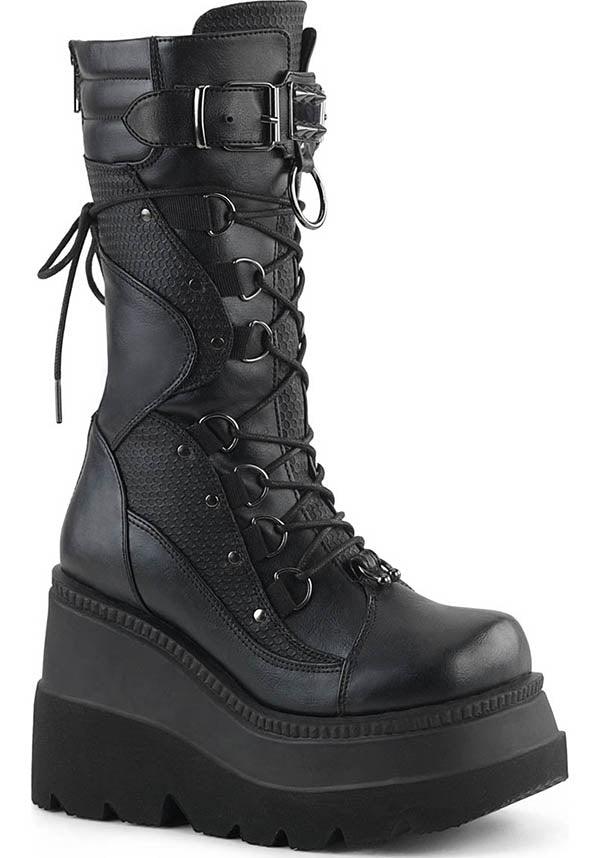 SHAKER-70 [Black] | PLATFORM BOOTS [IN STOCK] - Beserk - all, black, boot, boots, boots [in stock], clickfrenzy15-2023, dec17, demonia, demonia shoes, discountapp, dm18082022, fp, goth, gothic, grunge, halloween, in stock, instock, labelinstock, labelvegan, mid calf boots, platform, platforms, platforms [in stock], pleaserrestock, punk, shoes, techwear, vegan