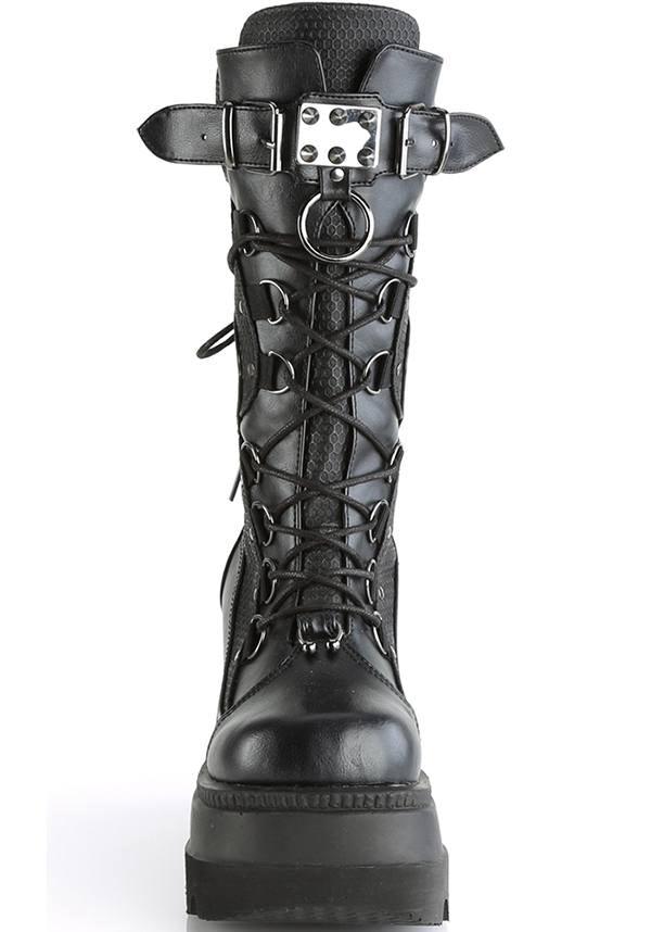 SHAKER-70 [Black] | PLATFORM BOOTS [IN STOCK] - Beserk - all, black, boot, boots, boots [in stock], clickfrenzy15-2023, dec17, demonia, demonia shoes, discountapp, dm18082022, fp, goth, gothic, grunge, halloween, in stock, instock, labelinstock, labelvegan, mid calf boots, platform, platforms, platforms [in stock], pleaserrestock, punk, shoes, techwear, vegan