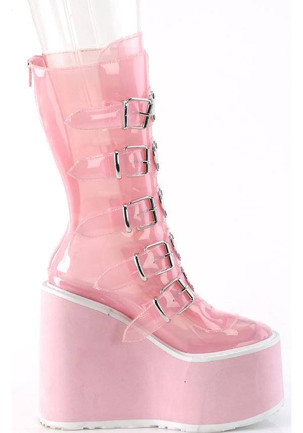 Demonia Shoes - SWING-230C Baby Pink TPU Platform Boots - Buy Online ...
