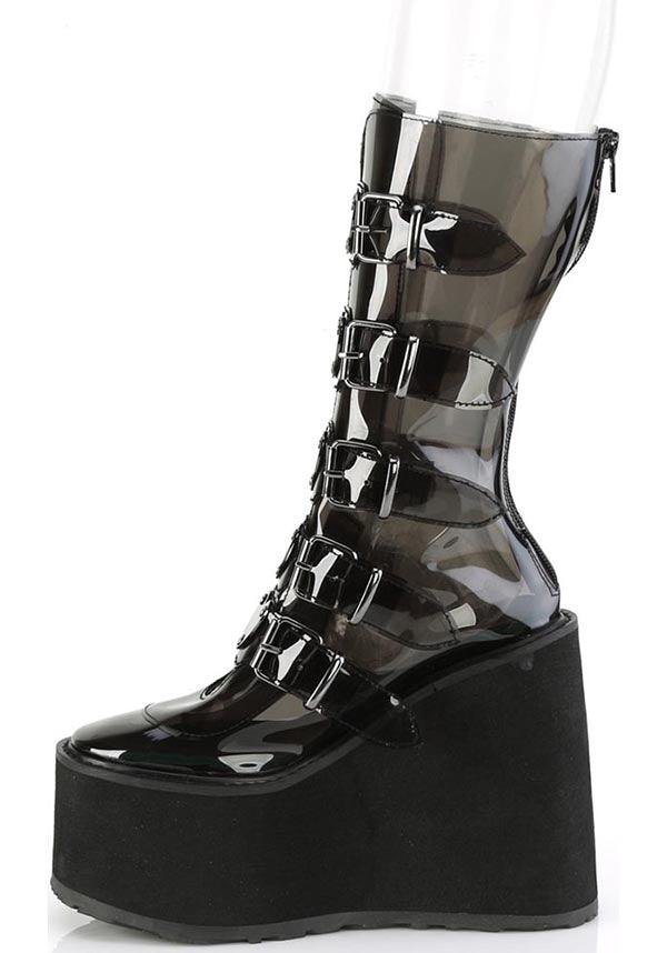 SWING-230C [Smoke TPU] | PLATFORM BOOTS [PREORDER] - Beserk - all, black, boots, boots [preorder], clickfrenzy15-2023, demonia, demonia shoes, discountapp, fp, googleshopping, heart, labelpreorder, labelvegan, long boots, mid calf boots, platform boots, platforms, platforms [preorder], ppo, preorder, shoes, vegan