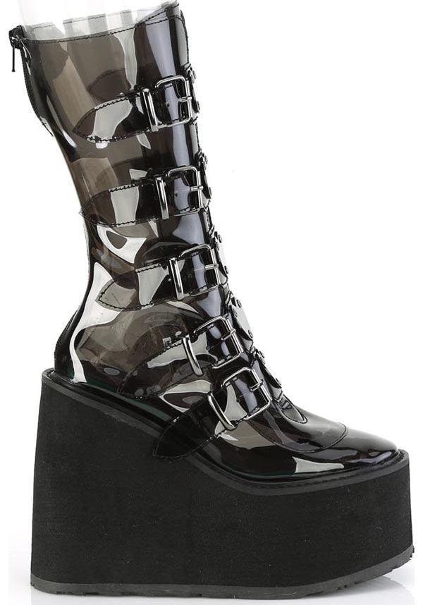 SWING-230C [Smoke TPU] | PLATFORM BOOTS [PREORDER] - Beserk - all, black, boots, boots [preorder], clickfrenzy15-2023, demonia, demonia shoes, discountapp, fp, googleshopping, heart, labelpreorder, labelvegan, long boots, mid calf boots, platform boots, platforms, platforms [preorder], ppo, preorder, shoes, vegan