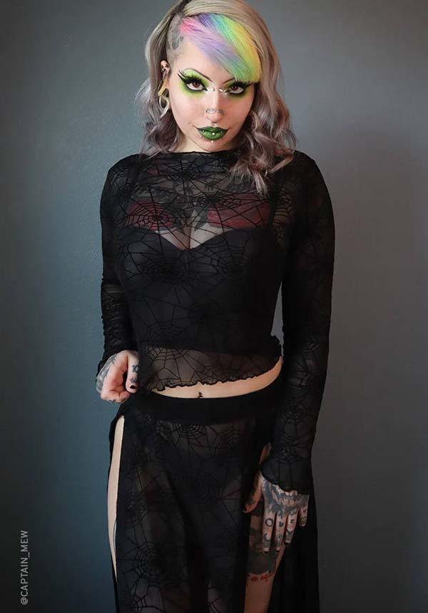 Forest Ink - Spider Web Mesh Long Sleeve Crop Top - Buy Online Australia