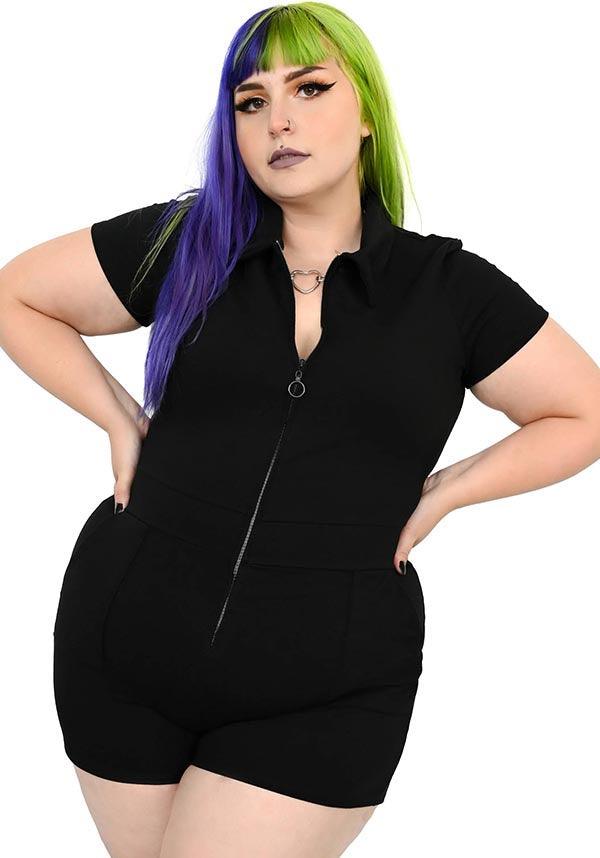 Jamie Lee Zip Up | ROMPER - Beserk - all, all clothing, all ladies clothing, black, clickfrenzy15-2023, clothing, discountapp, edgy, exclusive, FB131935, foxblood, fp, googleshopping, goth, goth summer, goth summer clothing, gothic, labelexclusive, ladies clothing, ladies pants, ladies pants + shorts, ladies pants and shorts, long pants, nov22, one piece, pants, playsuit, plus size, pocket, pockets, R231122, romper, shorts, summer, summer clothing, summer goth, womens pants, zip