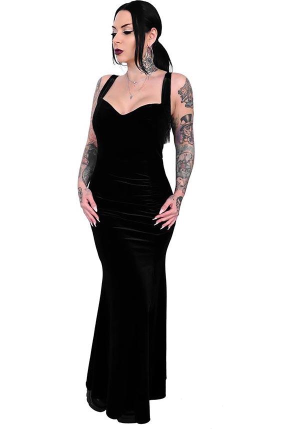 Melissa Velvet | MAXI DRESS - Beserk - all, all clothing, all ladies clothing, black, clickfrenzy15-2023, clothing, discountapp, dress, dressapril25, dresses, exclusive, FB134107, formal, formal wear, foxblood, fp, googleshopping, goth, gothic, labelexclusive, ladies clothing, ladies dress, ladies dresses, long dress, nov22, plus size, R301122, slits, stretch, stretchy, sweet heart neckline, velvet, womens dress, womens dresses, zipper