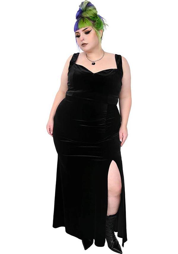 Melissa Velvet | MAXI DRESS - Beserk - all, all clothing, all ladies clothing, black, clickfrenzy15-2023, clothing, discountapp, dress, dressapril25, dresses, exclusive, FB134107, formal, formal wear, foxblood, fp, googleshopping, goth, gothic, labelexclusive, ladies clothing, ladies dress, ladies dresses, long dress, nov22, plus size, R301122, slits, stretch, stretchy, sweet heart neckline, velvet, womens dress, womens dresses, zipper