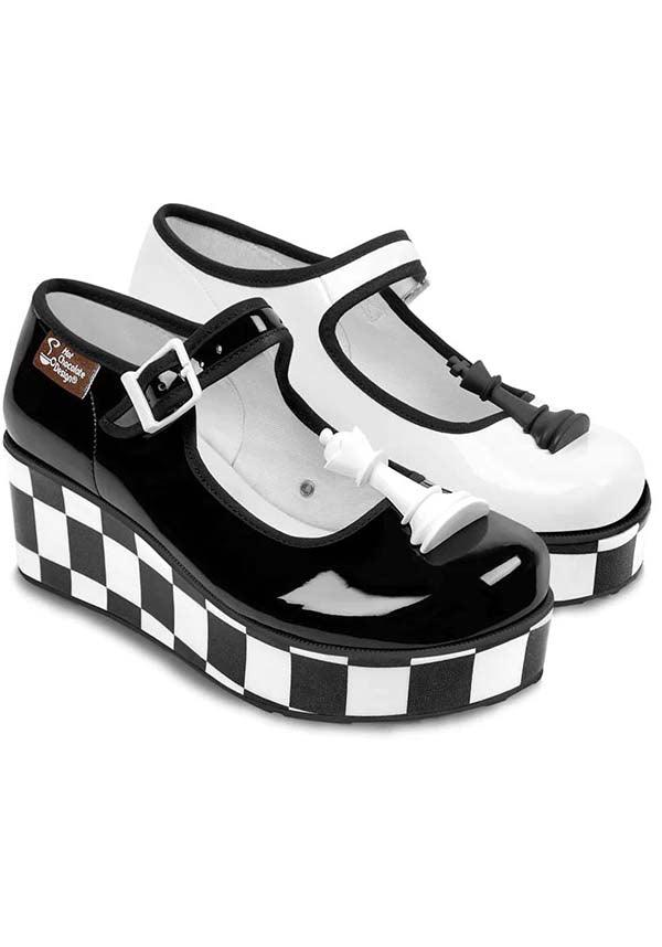 Check Mates | PLATFORMS - Beserk - all, all ladies, black, black and white, check, checkered, chess, cpgstinc, discountapp, fp, googleshopping, goth, gothic, gothic gifts, HC72243, hot chocolate, in stock, instock, labelinstock, labelvegan, ladies, ladies shoes, may23, patent, platform, platforms, platforms [in stock], poppincandy, poppingcandy, R070523, shoe, shoes, vegan