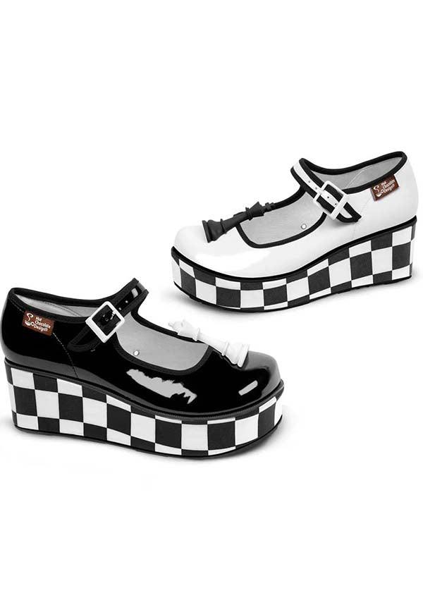 Check Mates | PLATFORMS - Beserk - all, all ladies, black, black and white, check, checkered, chess, cpgstinc, discountapp, fp, googleshopping, goth, gothic, gothic gifts, HC72243, hot chocolate, in stock, instock, labelinstock, labelvegan, ladies, ladies shoes, may23, patent, platform, platforms, platforms [in stock], poppincandy, poppingcandy, R070523, shoe, shoes, vegan