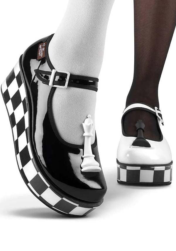 Check Mates | PLATFORMS - Beserk - all, all ladies, black, black and white, check, checkered, chess, cpgstinc, discountapp, fp, googleshopping, goth, gothic, gothic gifts, HC72243, hot chocolate, in stock, instock, labelinstock, labelvegan, ladies, ladies shoes, may23, patent, platform, platforms, platforms [in stock], poppincandy, poppingcandy, R070523, shoe, shoes, vegan