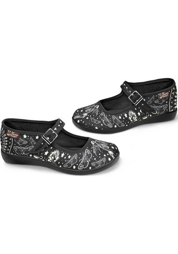 Fallen Angels 2 | FLATS - Beserk - all, all ladies, angel, black, clickfrenzy15-2023, cpgstinc, death moth, discountapp, flats, flats [in stock], fp, goth, gothic, HC40541, hot chocolate, instock, labelinstock, labelvegan, ladies, mary janes, moth, nov21, poppingcandy, praying, R141121, shoes, skeleton, vegan