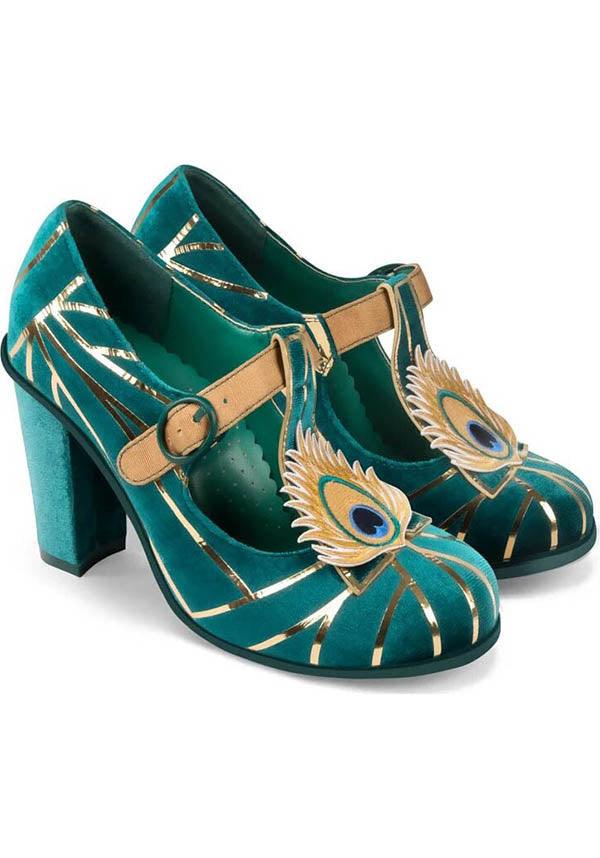 Peacock | HIGH HEELS - Beserk - 420sale, all, clickfrenzy15-2023, cpgstinc, discountapp, fp, gold, green, heel, heels, heels [in stock], hot chocolate, in stock, instock, jan21, labelinstock, labelvegan, peacock, poppingcandy, shoe, shoes, vegan, velvet