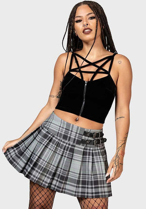 Deadly Delight' Black Grunge Skirt with White Stripes Black / Xs