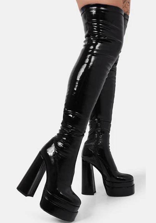 Koi Footwear The Redemption Black Patent Stretch Thigh High Boots Buy Online Australia