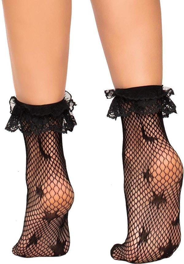 Galaxy Net Ruffle | ANKLE SOCKS - Beserk - all, all clothing, all ladies, all ladies clothing, ankle socks, anklets, black, clickfrenzy15-2023, clothing, cpgstinc, cute, discountapp, edgy, fish net, fishnet, fp, galaxy, goth, gothic, halloween, hosiery and socks, ladies, ladies clothing, lolita, moon, net, nov20, ruffle, socks, star, tomfoolery