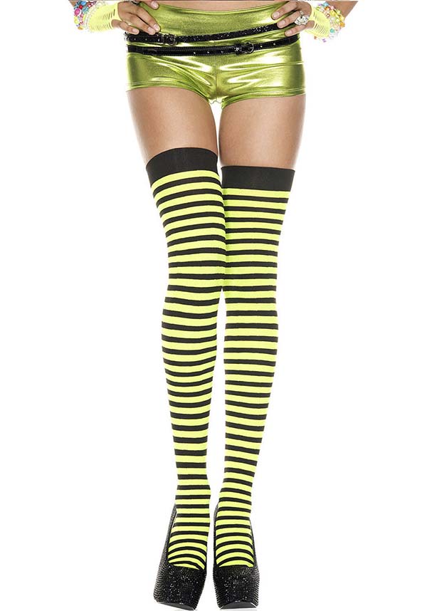 Opaque Striped [Black/Neon Green] | THIGH HIGH