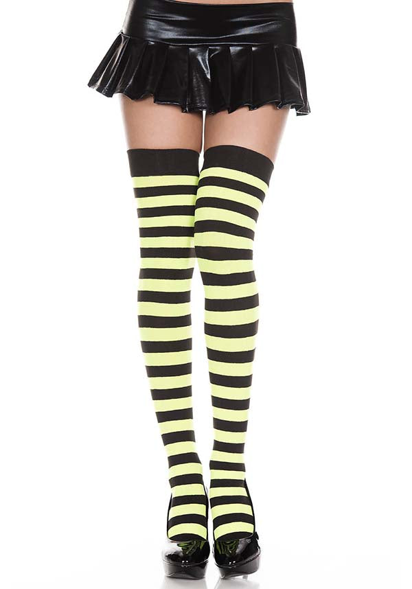 Opaque Wide Stripe [Black/Neon Green] | THIGH HIGH