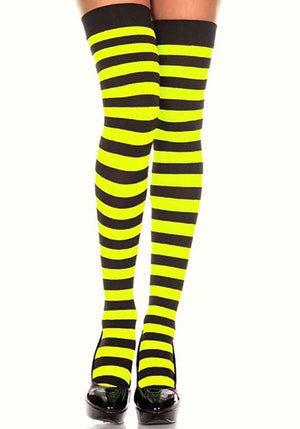 Music Legs - Opaque Wide Stripe Black/Neon Yellow Thigh High - Buy