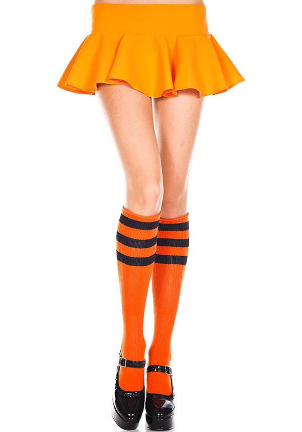 Triple Stripe [Orange/Black] | KNEE HIGH SOCKS