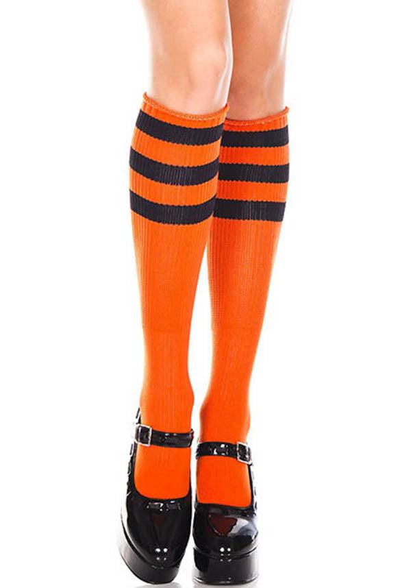 Triple Stripe [Orange/Black] | KNEE HIGH SOCKS