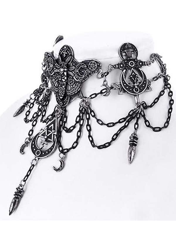 Occult Moth | CHOKER - Beserk - accessories, all, black, chocker, choker, clickfrenzy15-2023, discountapp, fp, goth, gothic, gothic accessories, gothic gifts, jewellery, jewelry, moon, moth, necklace, renaissance, silver, witch