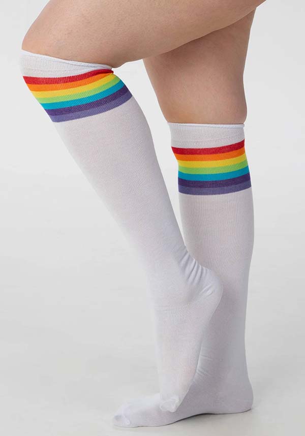 Referee [White/Rainbow] | OVER THE KNEE SOCKS