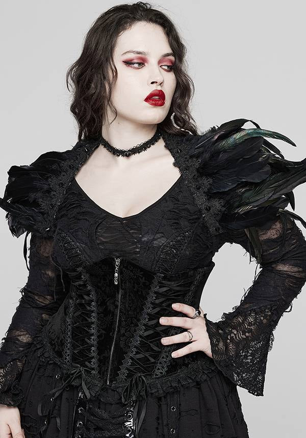 PUNK RAVE Gothic Women Long Lace Sleeve Drawstring Waist Plus Size Velvet  Dress