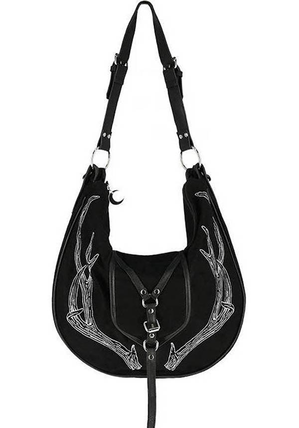 Antlers [Black] | HOBO BAG - Beserk - accessories, all, antler, bag, black, black and white, clickfrenzy15-2023, discountapp, fp, goth, gothic, gothic accessories, gothic bag, hand bag, handbag, handbags and purses, jan21, labelvegan, ladies accessories, restyle, shoulder bag, vegan, witch, witches, witchy