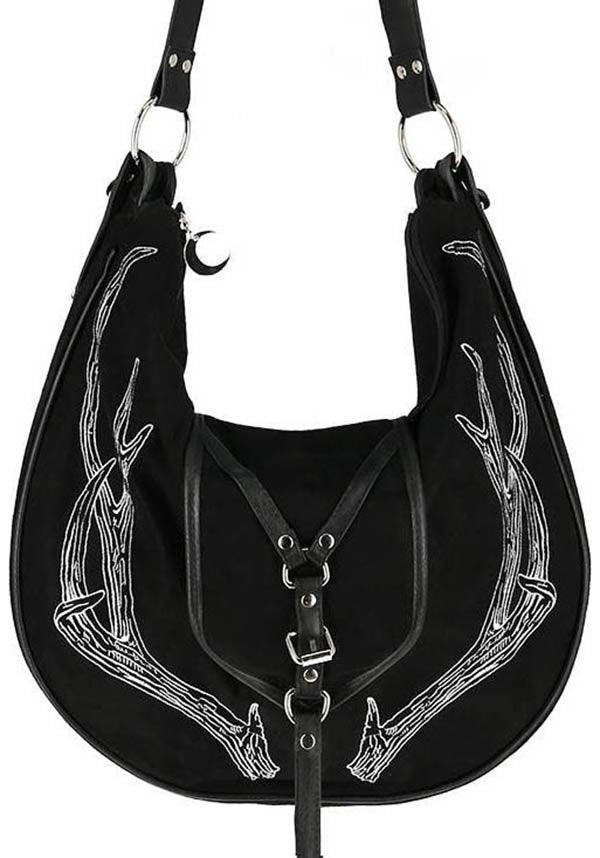 Antlers [Black] | HOBO BAG - Beserk - accessories, all, antler, bag, black, black and white, clickfrenzy15-2023, discountapp, fp, goth, gothic, gothic accessories, gothic bag, hand bag, handbag, handbags and purses, jan21, labelvegan, ladies accessories, restyle, shoulder bag, vegan, witch, witches, witchy