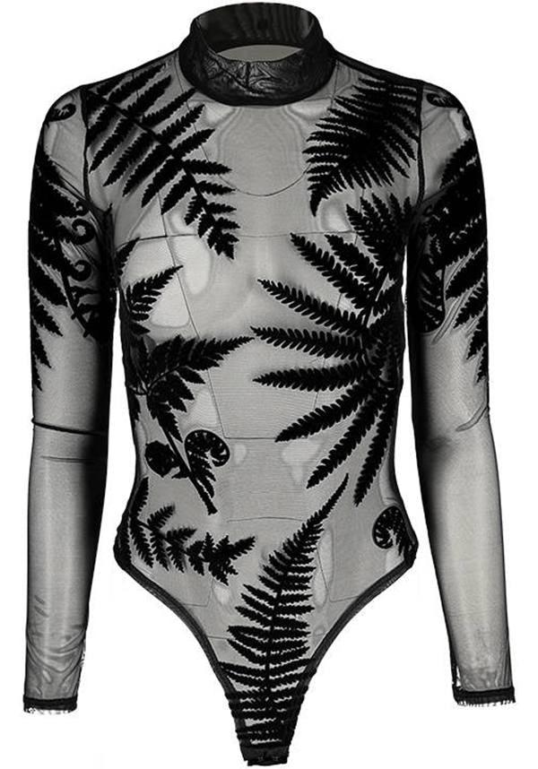 Forest Witch | MESH FERN BODYSUIT - Beserk - all, all clothing, all ladies clothing, bodysuit, clickfrenzy15-2023, clothing, discountapp, fern, fp, girls top, ladies clothing, ladies top, long sleeve top, may22, plant, plus size, R190522, restyle, RS203134, see through, sheer, tees and tops, top, tops, tshirts and tops, winter, winter clothing, womens top