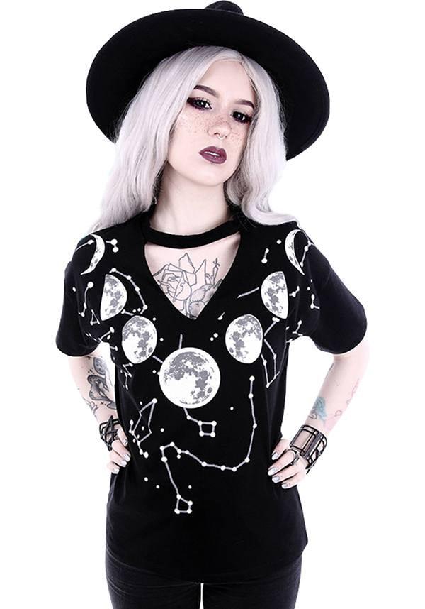 Moon Phases | T-SHIRT - Beserk - all, all clothing, all ladies, all ladies clothing, black, clickfrenzy15-2023, clothing, discountapp, edgy, fp, gothic, jan18, ladies, ladies clothing, ladies top, moon, shirt, short sleeved top, tees and tops, top, tops, tshirt, tshirts and tops, womens top