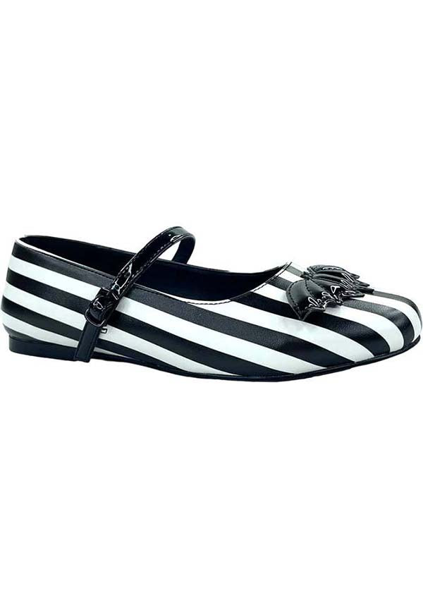 Mary Jane Bat Stripe [White/Black] | FLATS*