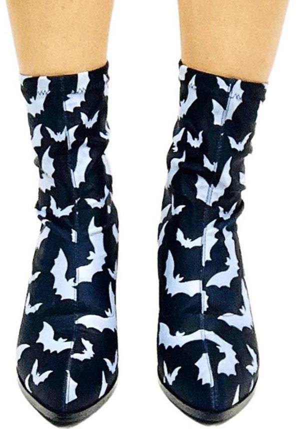 Jinx Bat [Black/White] | BOOTS* - Beserk - all, ankle boots, bat, bats, black and white, boots, boots [in stock], clickfrenzy15-2023, cowboy boots, discountapp, feb23, googleshopping, goth, gothic, halloween, halloween shoes, heel, heeled, heeled boots, heels [in stock], in stock, instock, labelinstock, labelvegan, ladies shoes, mysterypack2023, point, pointed, pointed toe, pointy, R160223, sale, sale ladies, sale shoes, SALE04MAY23, shoe, shoes, vegan, witchy, YRU87007