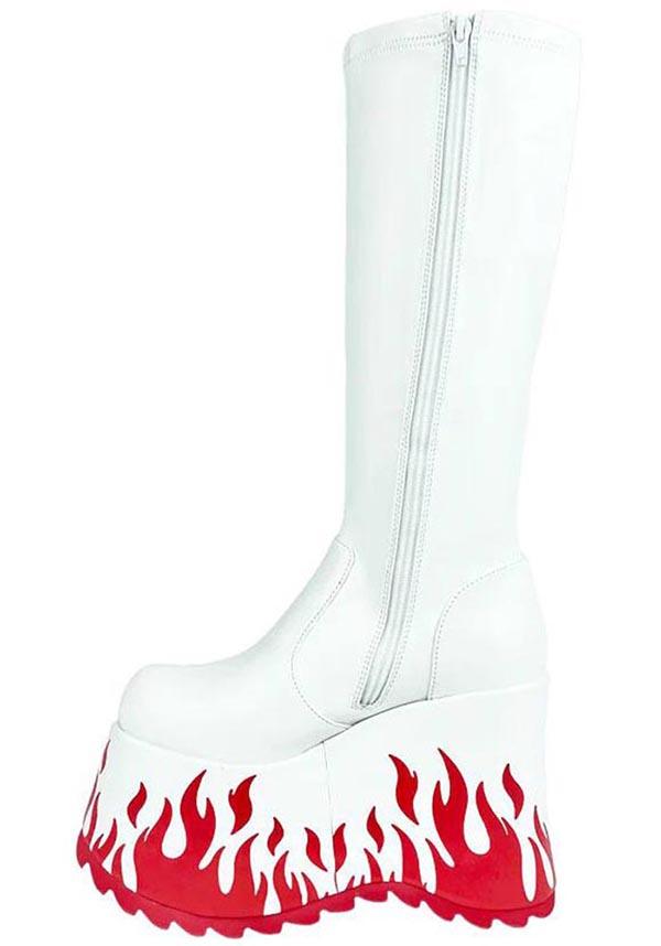 Zen Hokage [White/Red] | PLATFORM BOOTS* - Beserk - all, anime, anime and manga, boots, boots [in stock], discountapp, flames, fp, googleshopping, halloween shoes, in stock, labelvegan, ladies shoes, may23, mid calf boots, naruto, platform, platform boots, platforms, platforms [in stock], pop culture, R040523, shoe, shoes, vegan, white, yru, YRU93650